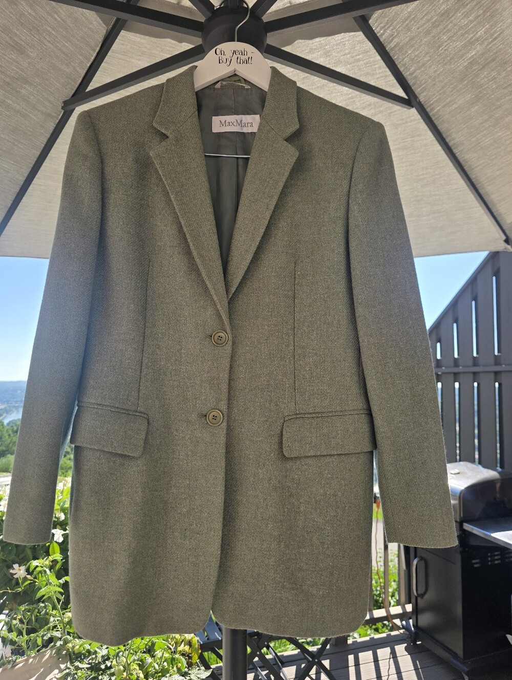 PRISTINE Max Mara Long Line Wool Blazer Heather Green Size 10 Small To Medium